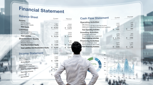 man looking at a computer generated financial statement